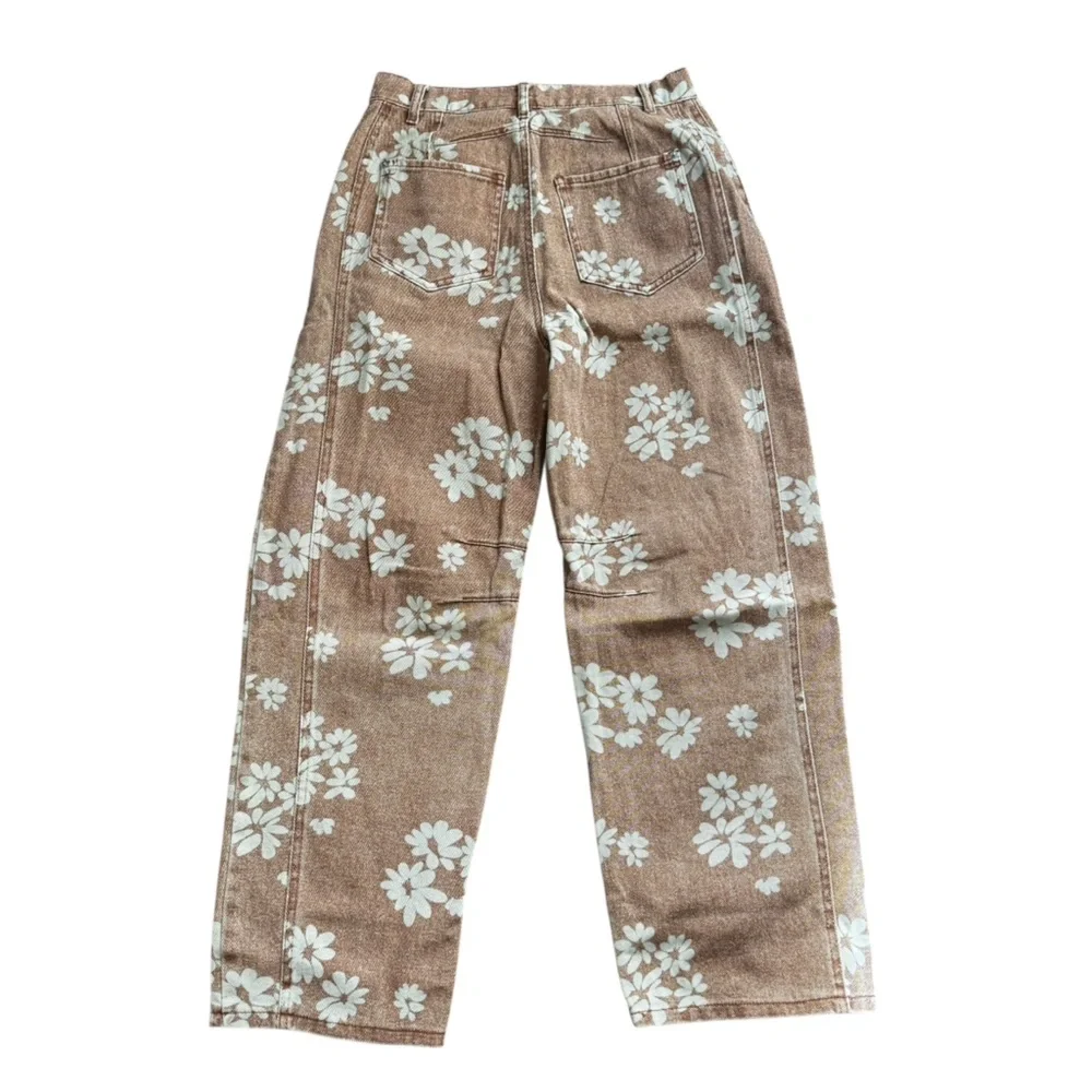 Floral Brown Pants, Entro, Size Medium, Boho, California, Floral Jean - Picture 7 of 8